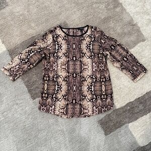 THE LIMITED Snake print 3/4 Sleeve Top Shirt Blouse M‎ Brown/Rose